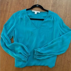 Elegant Teal V-Neck Blouse